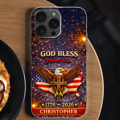 God Bless America Eagle and Cross - Personalized Clear Phone Case - INDE054_PHC