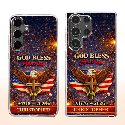 God Bless America Eagle and Cross - Personalized Clear Phone Case - INDE054_PHC
