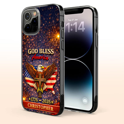 God Bless America Eagle and Cross - Personalized Clear Phone Case - INDE054_PHC