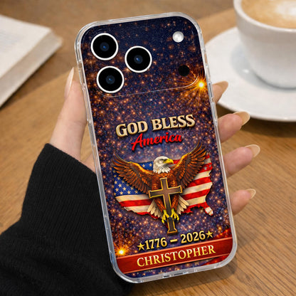 God Bless America Eagle and Cross - Personalized Clear Phone Case - INDE054_PHC
