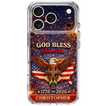 God Bless America Eagle and Cross - Personalized Clear Phone Case - INDE054_PHC
