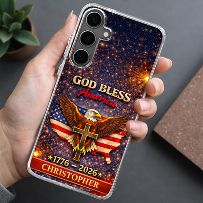 God Bless America Eagle and Cross - Personalized Clear Phone Case - INDE054_PHC
