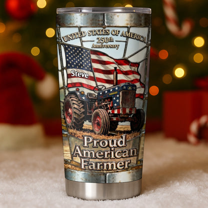 United States Of America Proud American Farmer Patriotic Tractor - Personalized Custom Stainless Steel Tumbler 20oz 30oz - INDE062_TB