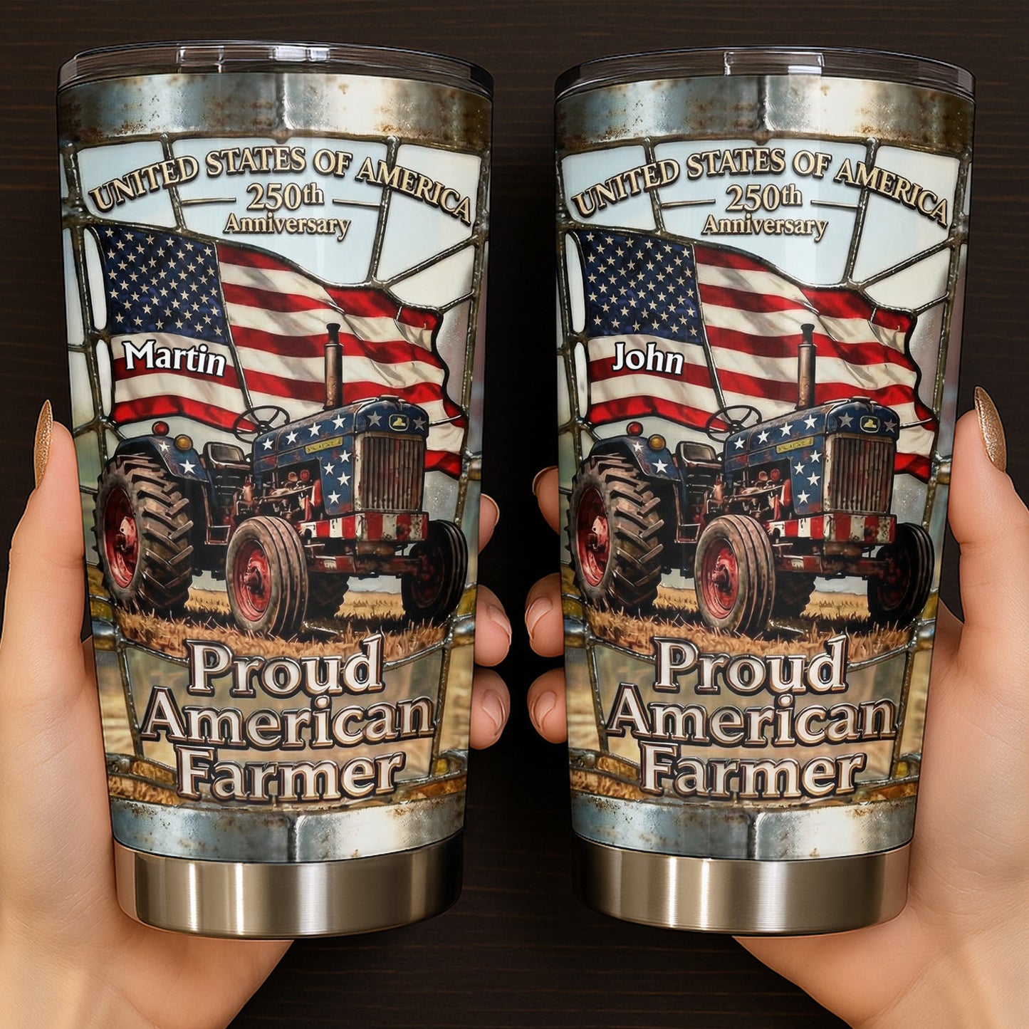 United States Of America Proud American Farmer Patriotic Tractor - Personalized Custom Stainless Steel Tumbler 20oz 30oz - INDE062_TB