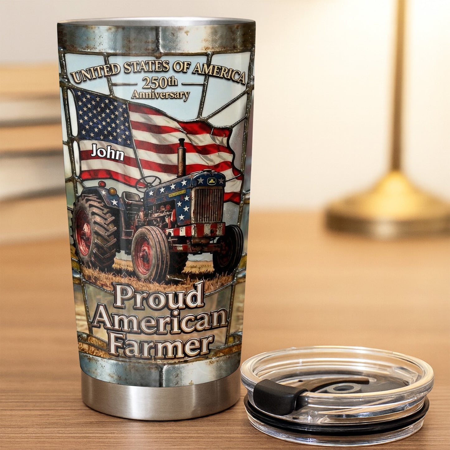 United States Of America Proud American Farmer Patriotic Tractor - Personalized Custom Stainless Steel Tumbler 20oz 30oz - INDE062_TB