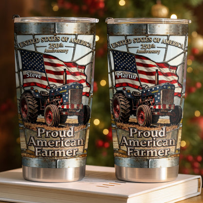 United States Of America Proud American Farmer Patriotic Tractor - Personalized Custom Stainless Steel Tumbler 20oz 30oz - INDE062_TB