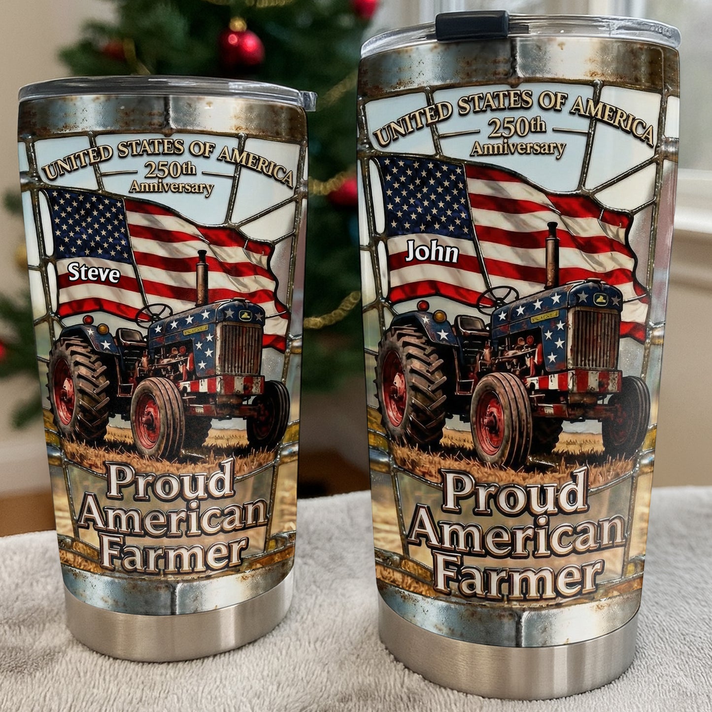 United States Of America Proud American Farmer Patriotic Tractor - Personalized Custom Stainless Steel Tumbler 20oz 30oz - INDE062_TB