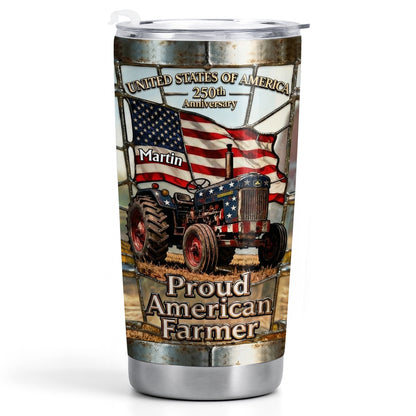 United States Of America Proud American Farmer Patriotic Tractor - Personalized Custom Stainless Steel Tumbler 20oz 30oz - INDE062_TB