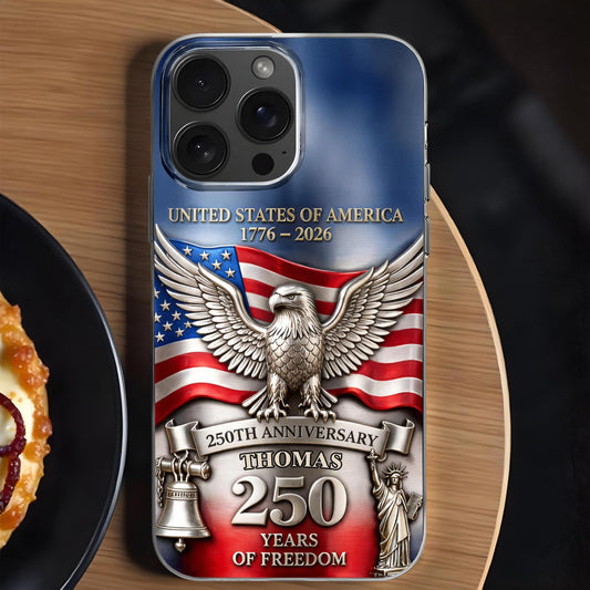 United States Of America 250th Anniversary Eagle Flag And Liberty Bell Design - Personalized Clear Phone Case - INDE064_PHC