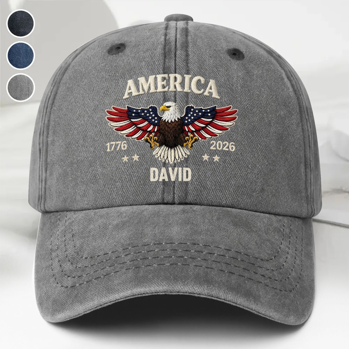 America Patriotic Bald Eagle With American Flag Wings And Stars - Personalized Custom Washed Denim Cap - INDE095_WDCAP