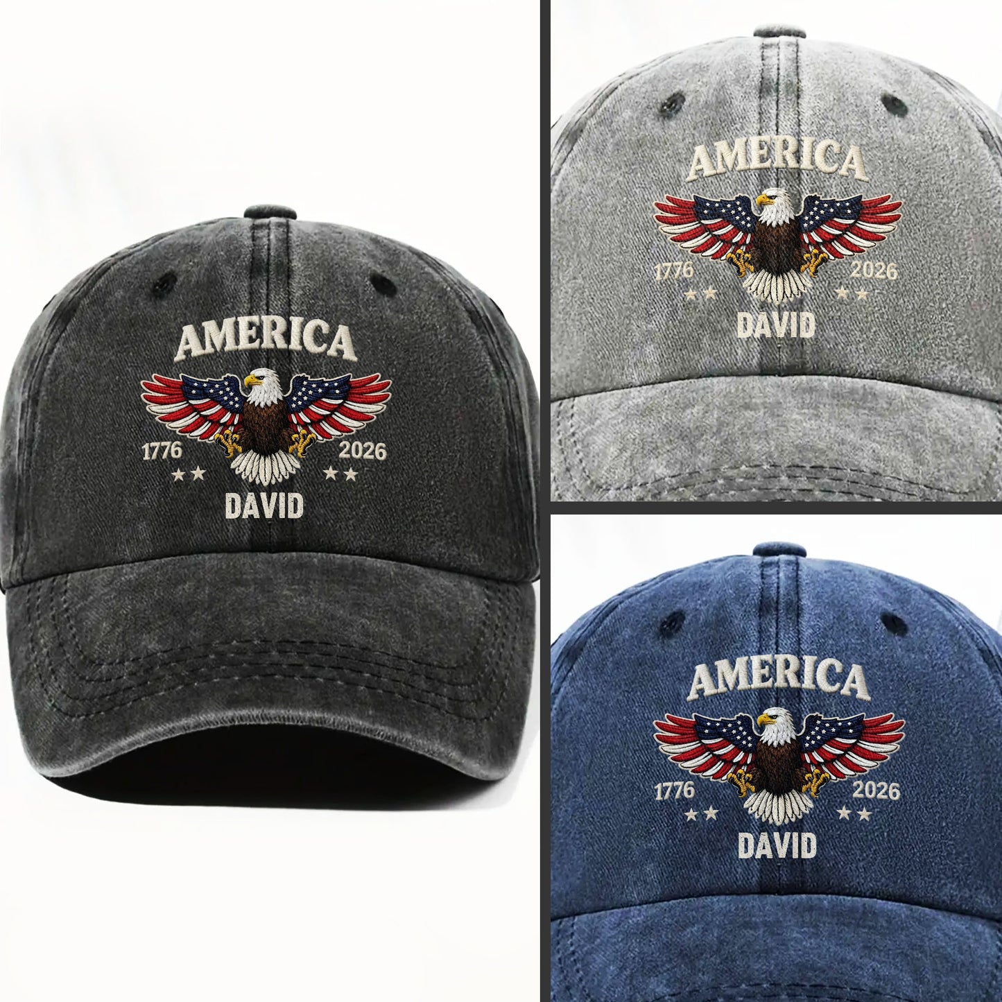 America Patriotic Bald Eagle With American Flag Wings And Stars - Personalized Custom Washed Denim Cap - INDE095_WDCAP