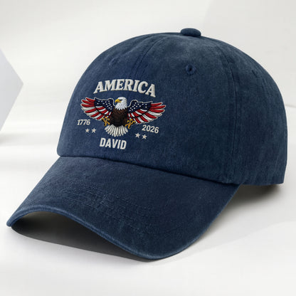 America Patriotic Bald Eagle With American Flag Wings And Stars - Personalized Custom Washed Denim Cap - INDE095_WDCAP