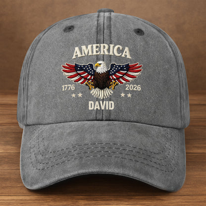 America Patriotic Bald Eagle With American Flag Wings And Stars - Personalized Custom Washed Denim Cap - INDE095_WDCAP