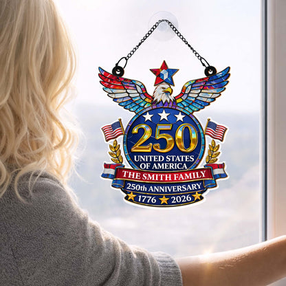 United States Of America Anniversary Eagle And American Flag - Personalized Custom Suncatcher - INDE099_CSUN