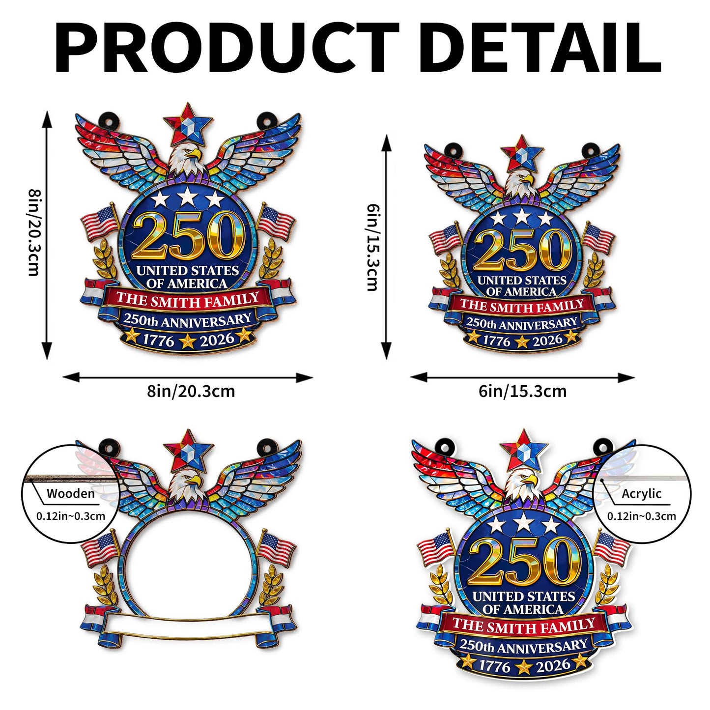 United States Of America Anniversary Eagle And American Flag - Personalized Custom Suncatcher - INDE099_CSUN
