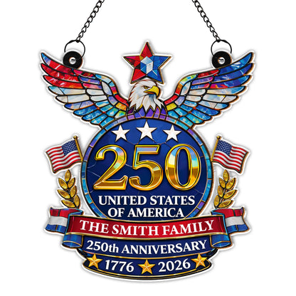 United States Of America Anniversary Eagle And American Flag - Personalized Custom Suncatcher - INDE099_CSUN