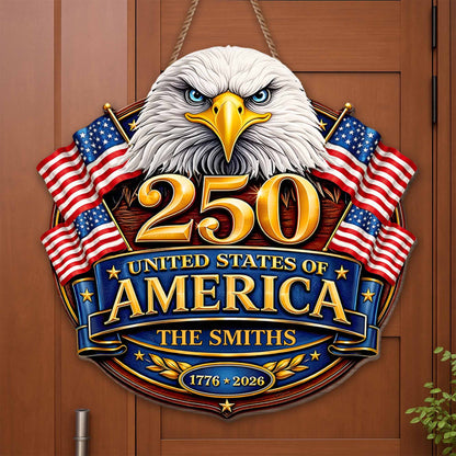 United States Of America Eagle And American Flag Patriotic Decor - Personalized Custom Shaped Wood Sign - INDE106_WSIGN