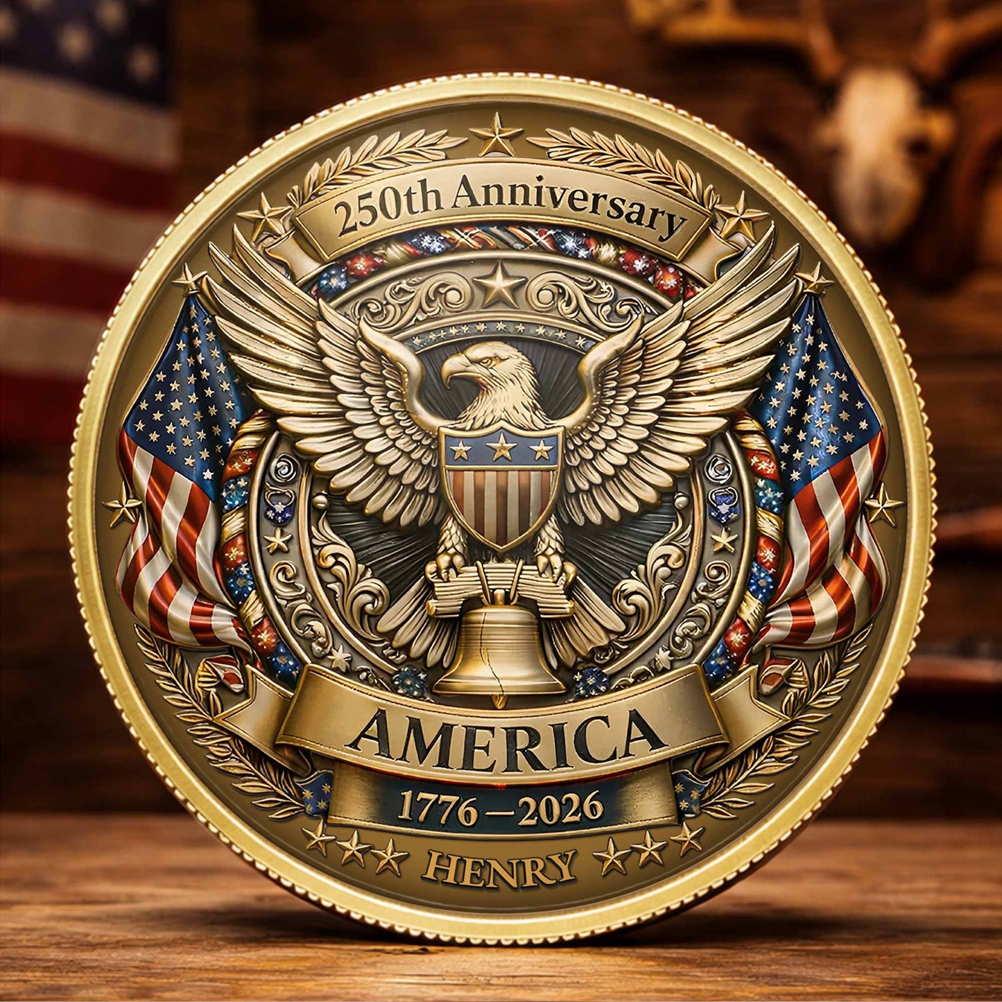 250th Anniversary America Eagle And Liberty Bell Patriotic Design - Custom Commemorative Coin - INDE158_KCOIN