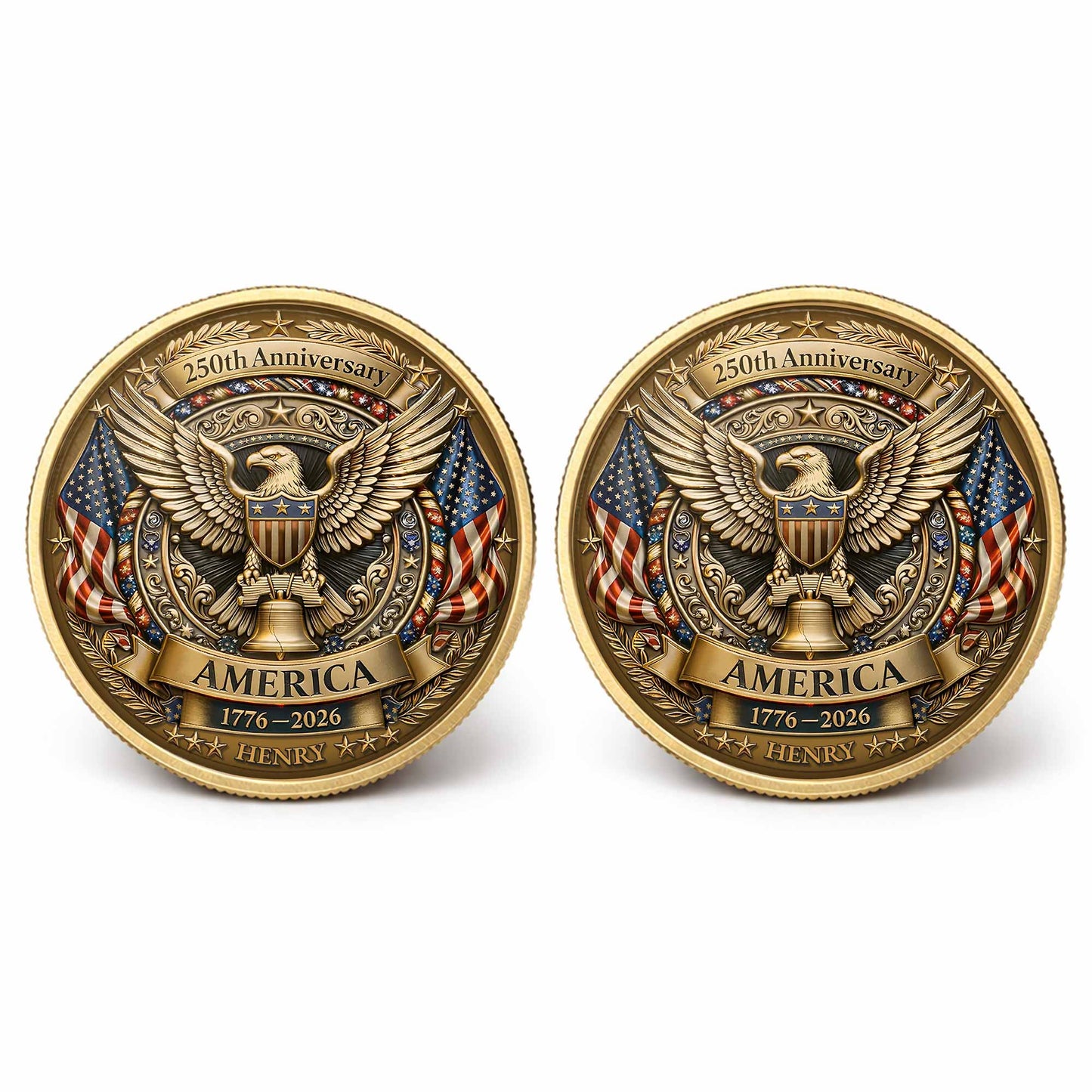 250th Anniversary America Eagle And Liberty Bell Patriotic Design - Custom Commemorative Coin - INDE158_KCOIN