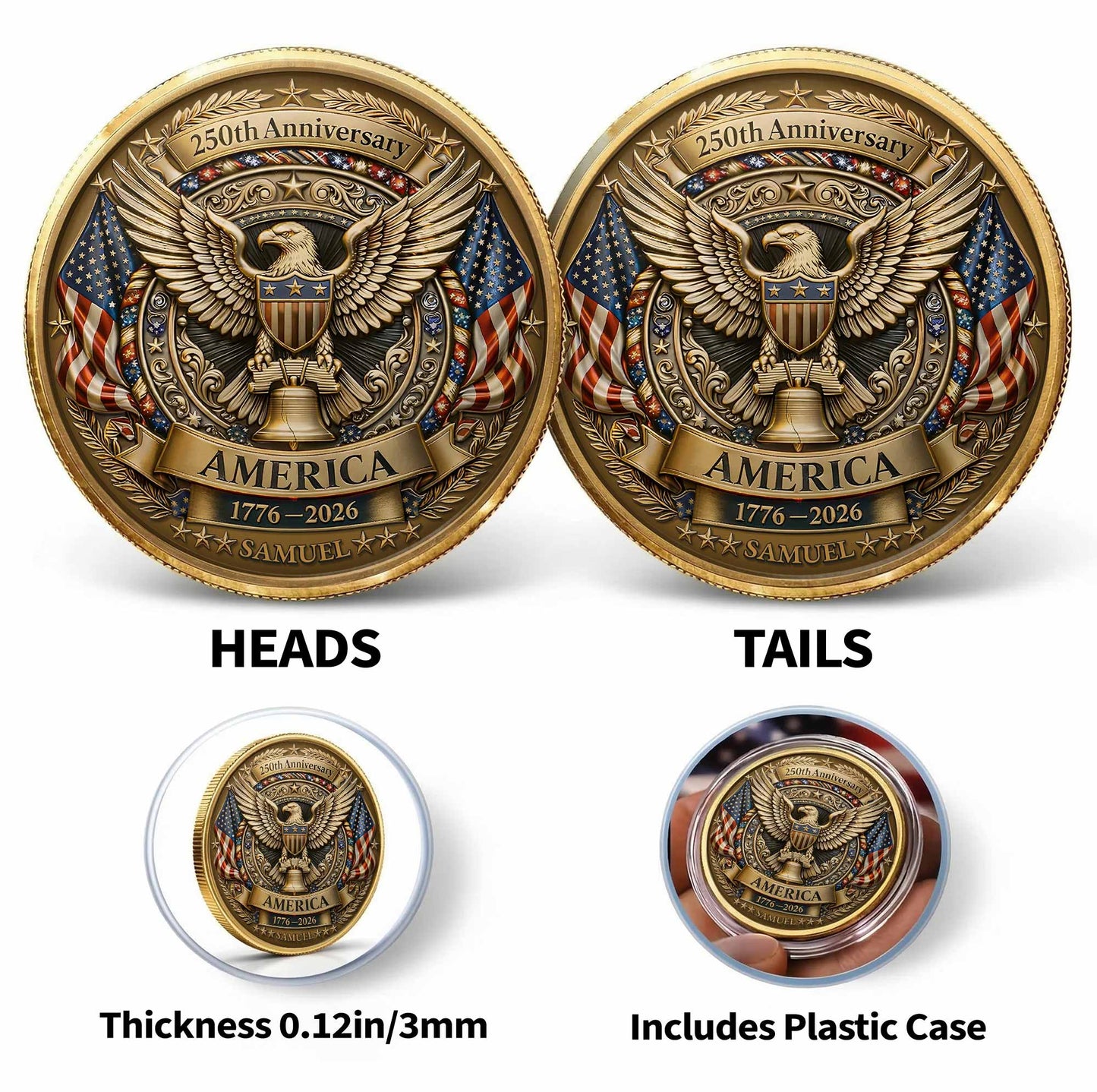 250th Anniversary America Eagle And Liberty Bell Patriotic Design - Custom Commemorative Coin - INDE158_KCOIN