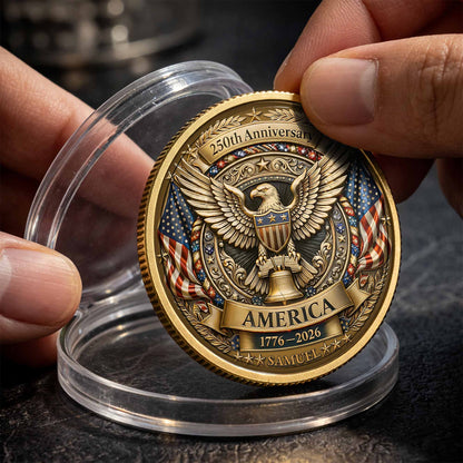 250th Anniversary America Eagle And Liberty Bell Patriotic Design - Custom Commemorative Coin - INDE158_KCOIN