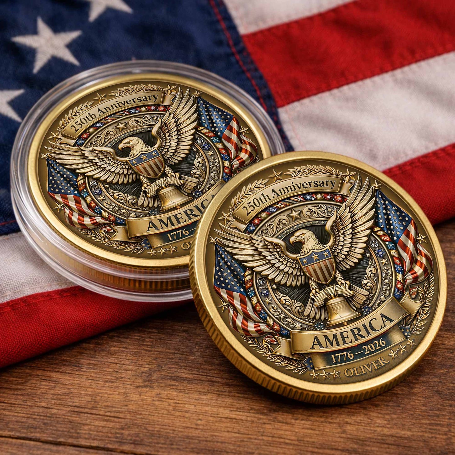 250th Anniversary America Eagle And Liberty Bell Patriotic Design - Custom Commemorative Coin - INDE158_KCOIN