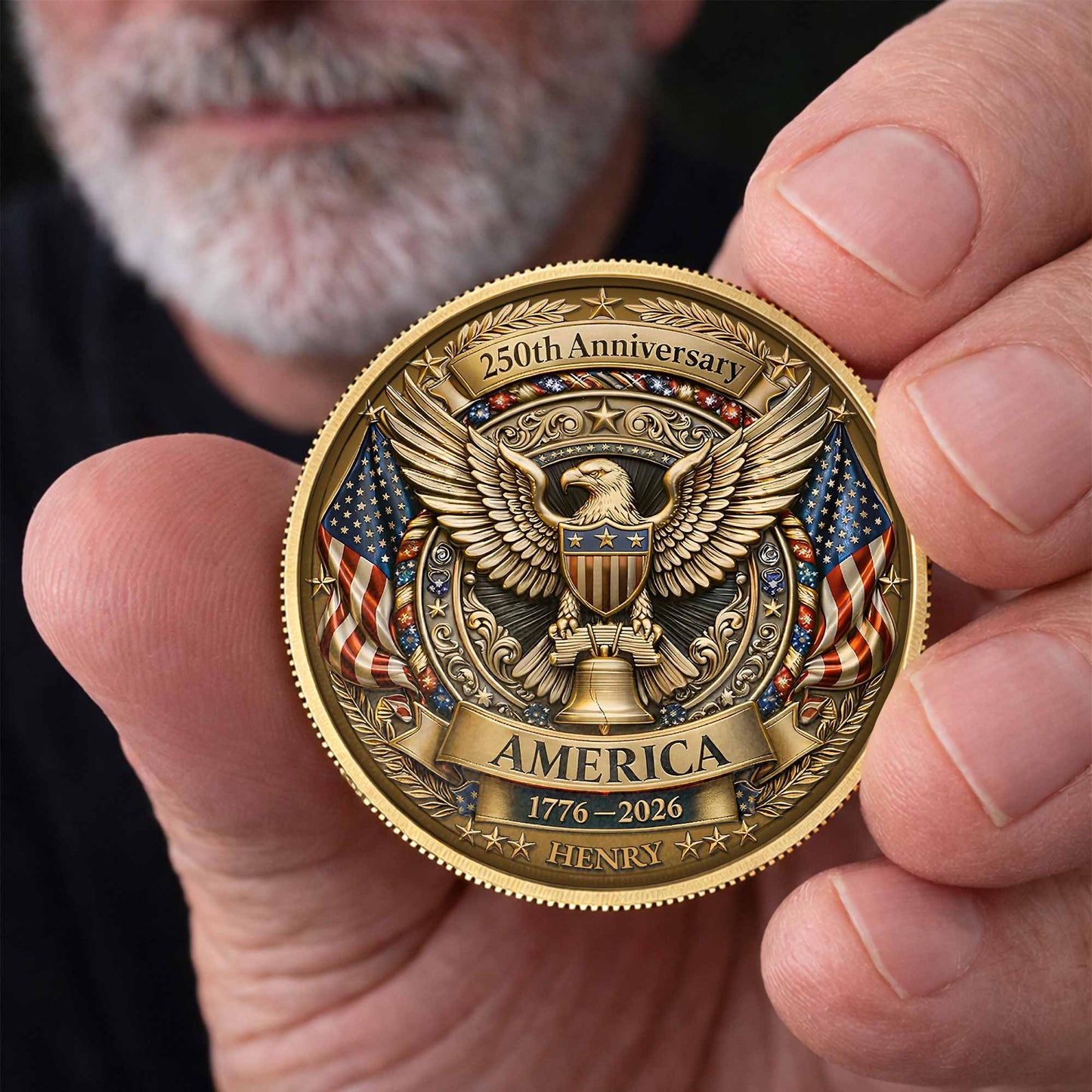 250th Anniversary America Eagle And Liberty Bell Patriotic Design - Custom Commemorative Coin - INDE158_KCOIN