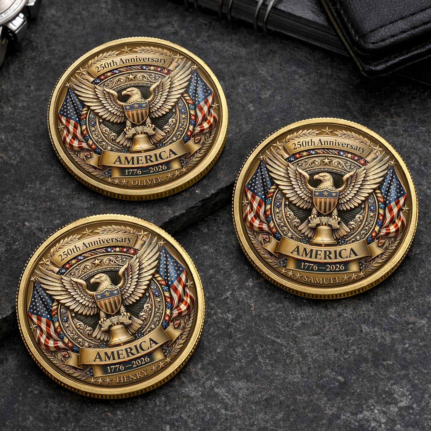 250th Anniversary America Eagle And Liberty Bell Patriotic Design - Custom Commemorative Coin - INDE158_KCOIN