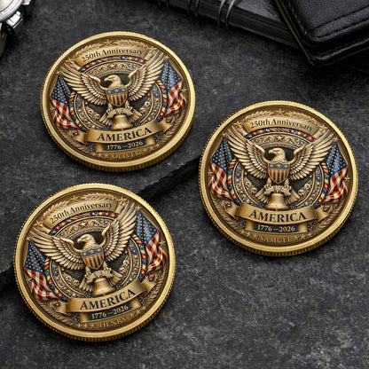 250th Anniversary America Eagle And Liberty Bell Patriotic Design - Custom Commemorative Coin - INDE158_KCOIN