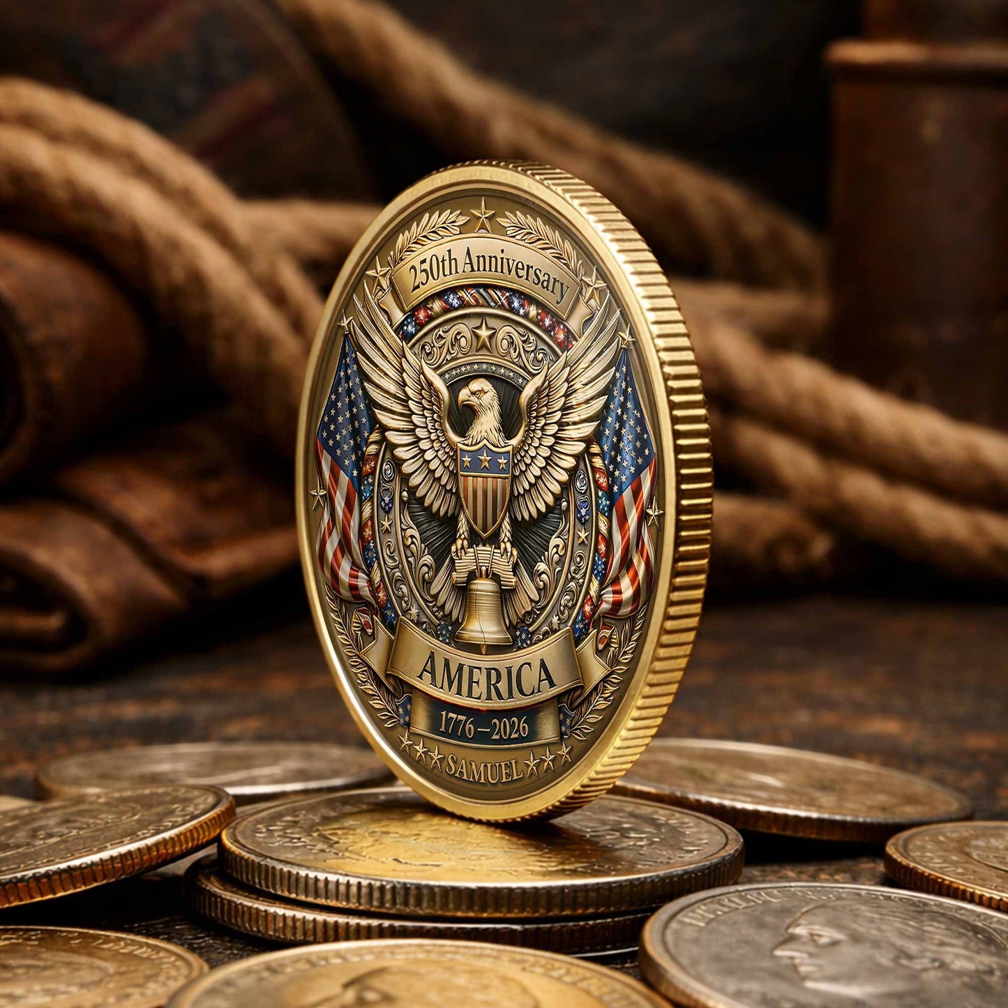 250th Anniversary America Eagle And Liberty Bell Patriotic Design - Custom Commemorative Coin - INDE158_KCOIN