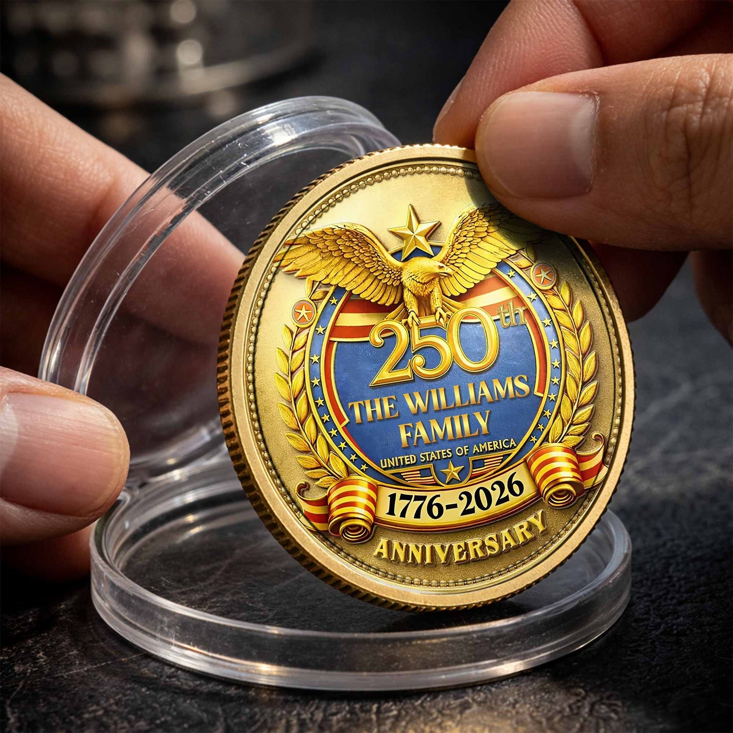 The Family United States Of America Anniversary Eagle Laurel Wreath - Custom Commemorative Coin - INDE167_KCOIN