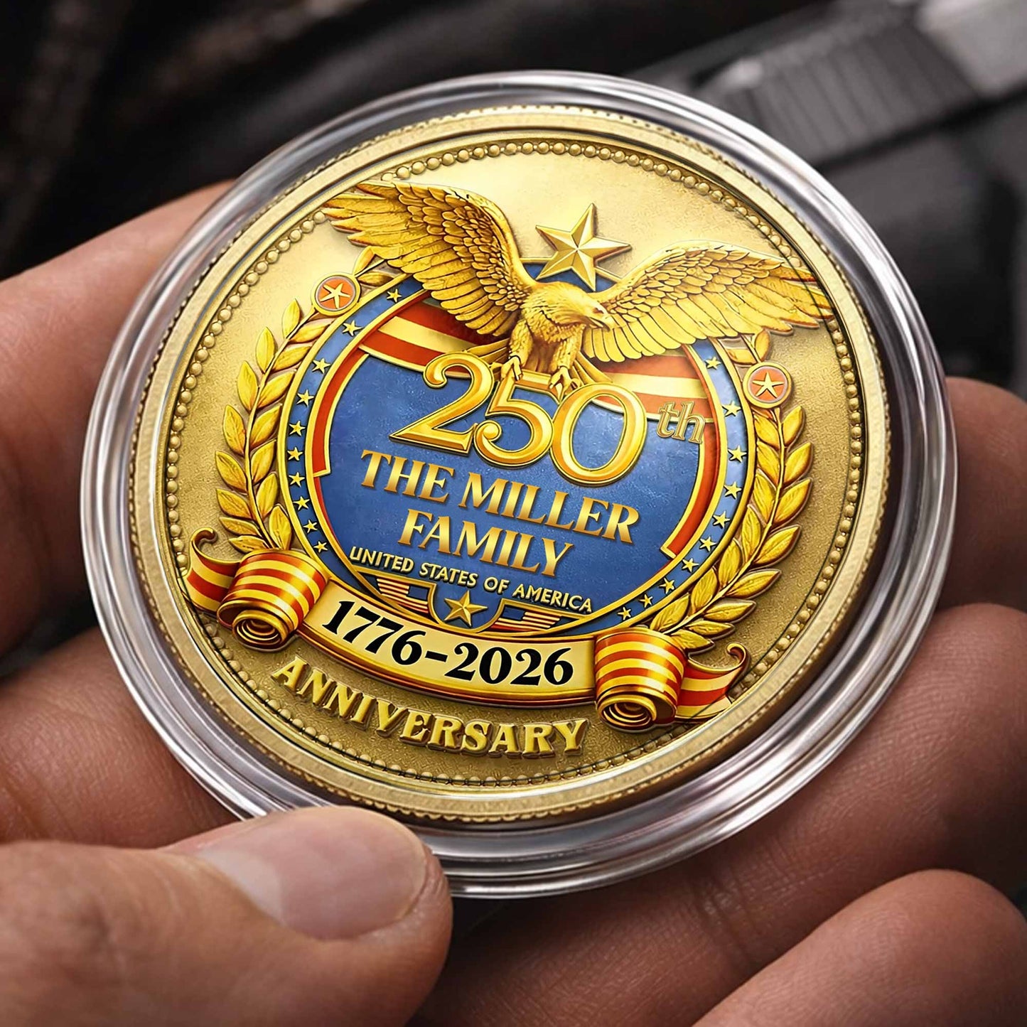The Family United States Of America Anniversary Eagle Laurel Wreath - Custom Commemorative Coin - INDE167_KCOIN