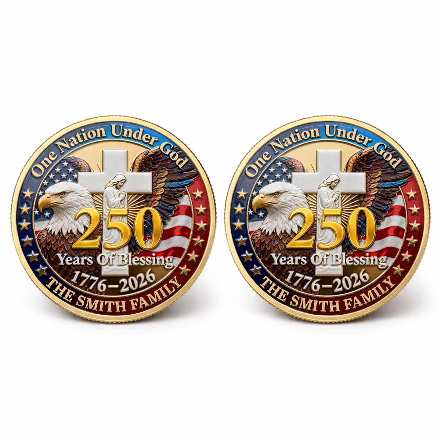 One Nation Under God Years Of Blessing Eagle Cross Family - Custom Commemorative Coin - INDE172_KCOIN