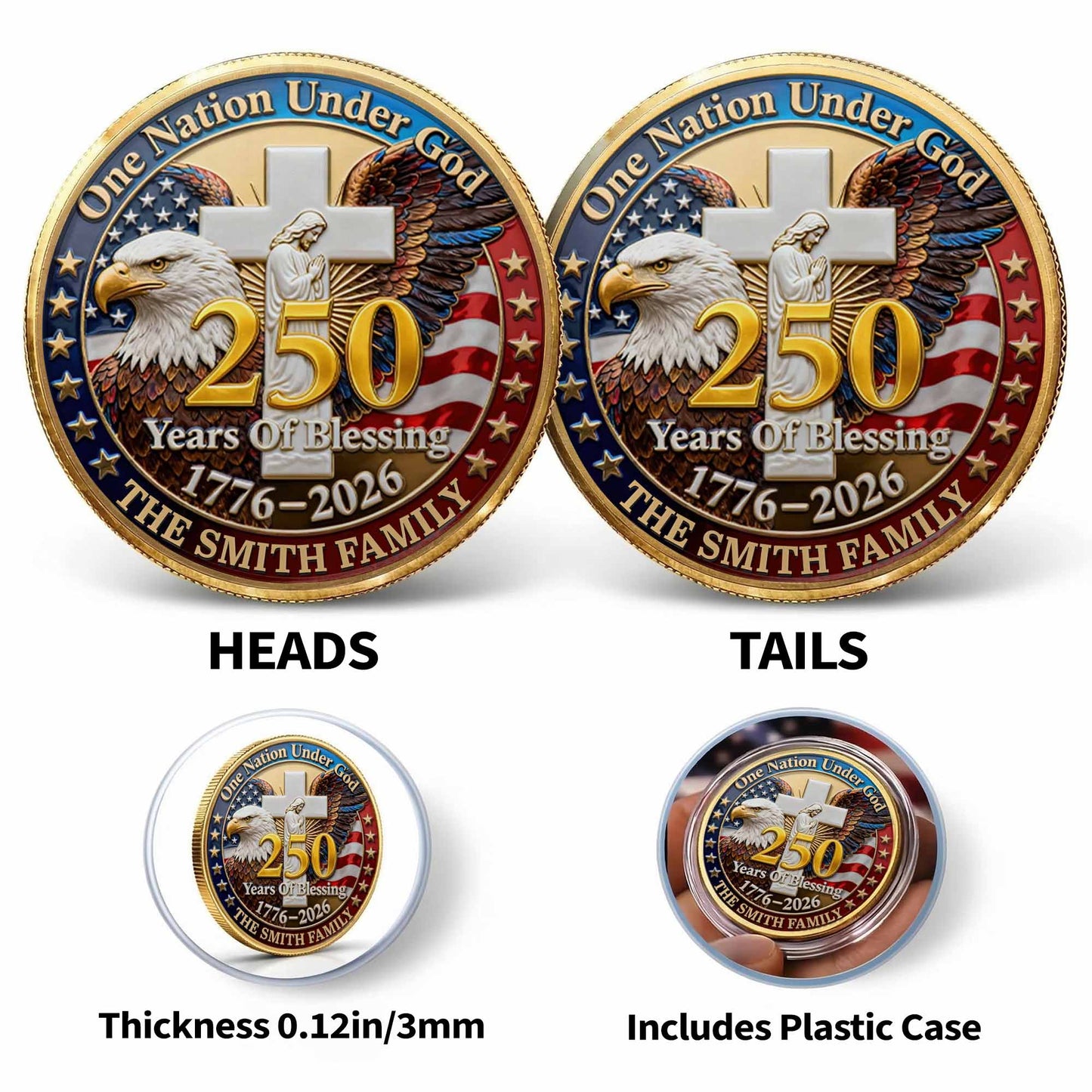 One Nation Under God Years Of Blessing Eagle Cross Family - Custom Commemorative Coin - INDE172_KCOIN