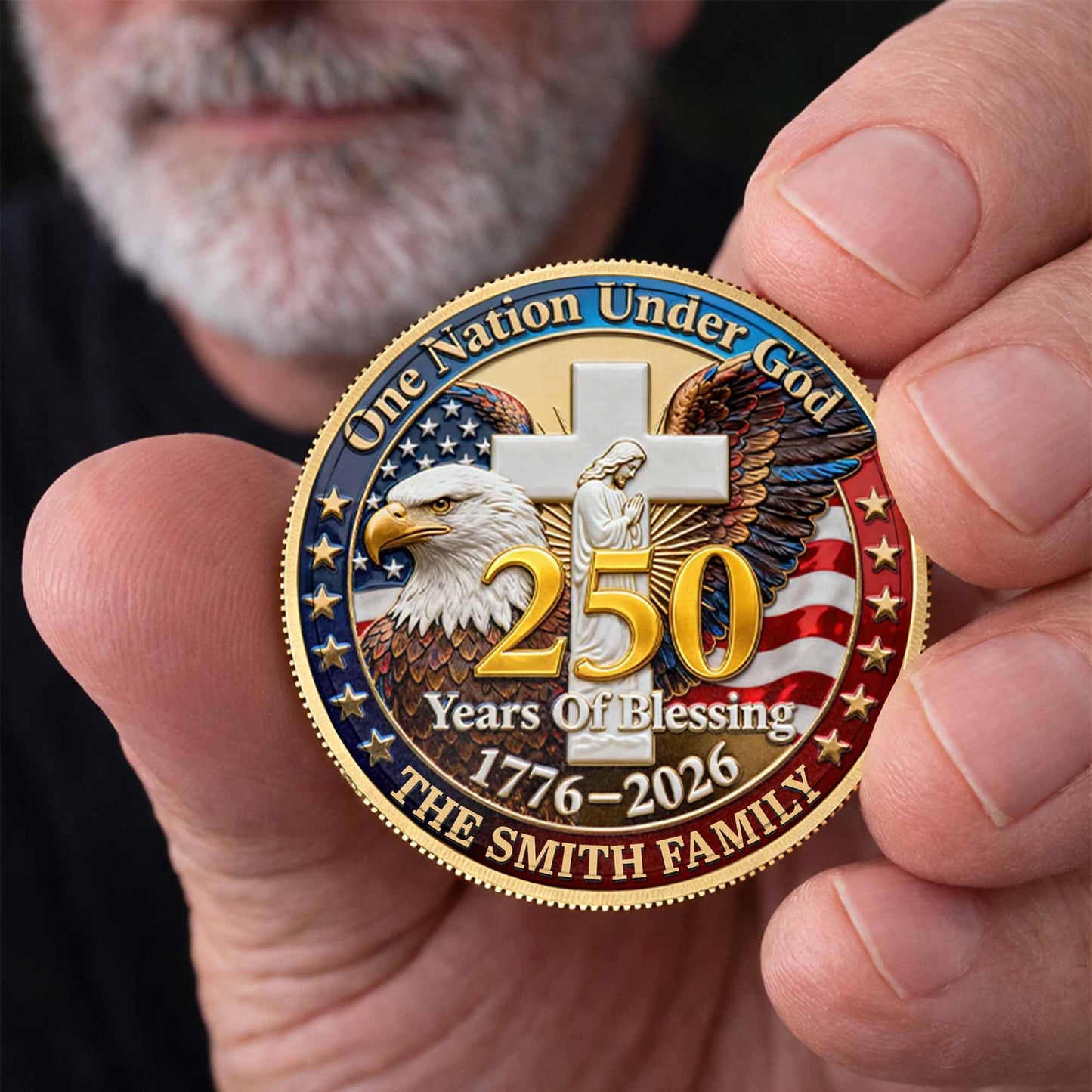 One Nation Under God Years Of Blessing Eagle Cross Family - Custom Commemorative Coin - INDE172_KCOIN