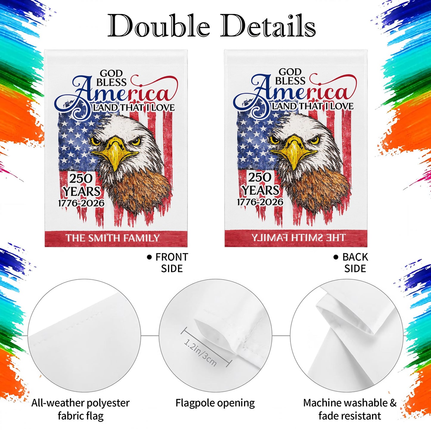 God Bless America Land That I Love Eagle Flag Anniversary Custom Family Name - Personalized Flag - INDE177_GAF