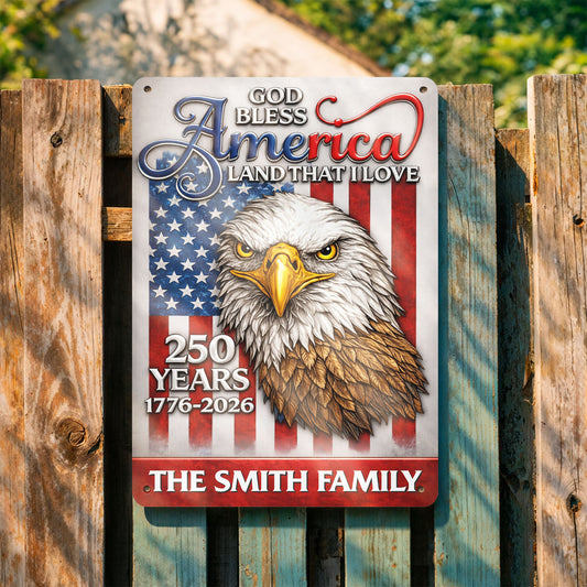 God Bless America Land That I Love Eagle Flag Family - Personalized Metal Sign - INDE182_MSIGN