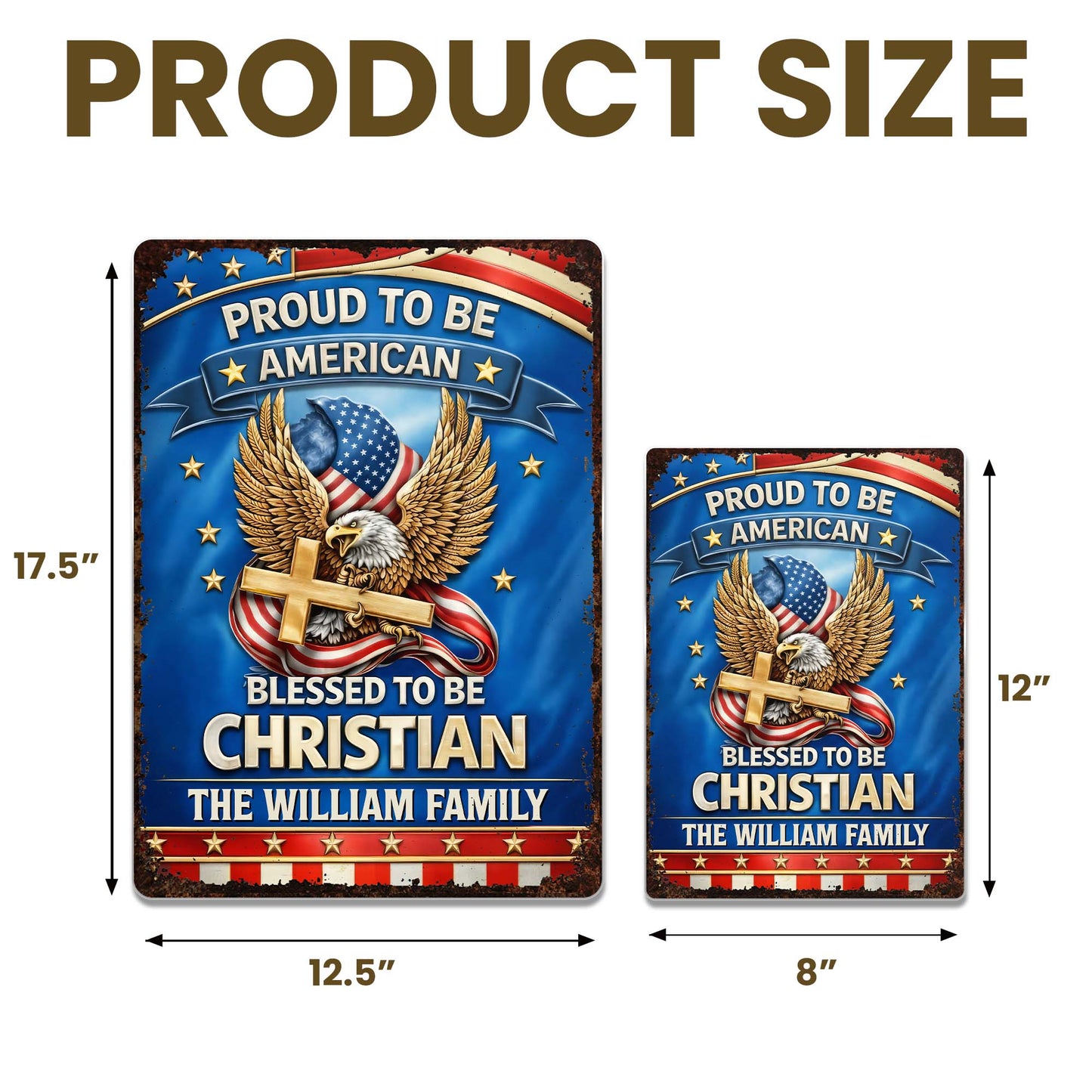 Proud To Be American Blessed To Be Christian Eagle Cross - Personalized Metal Sign - INDE250_MSIGN
