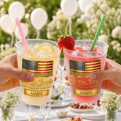 We The People Years Of Freedom American Flag Gold Banner - Personalized Frosted Cups - INDE257_FCUP