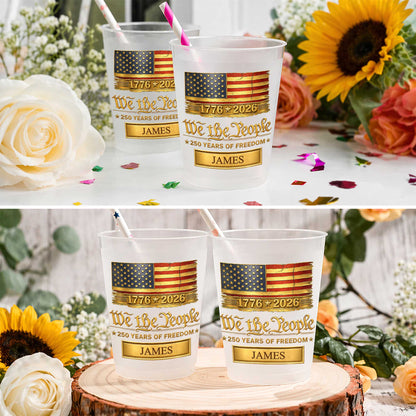 We The People Years Of Freedom American Flag Gold Banner - Personalized Frosted Cups - INDE257_FCUP