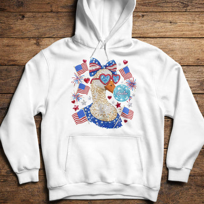 American Pride Duck Sunglasses Bow and American Flags Patriotic Design - Personalized Custom Unisex T-shirt, Hoodie - INDE267_WBAS