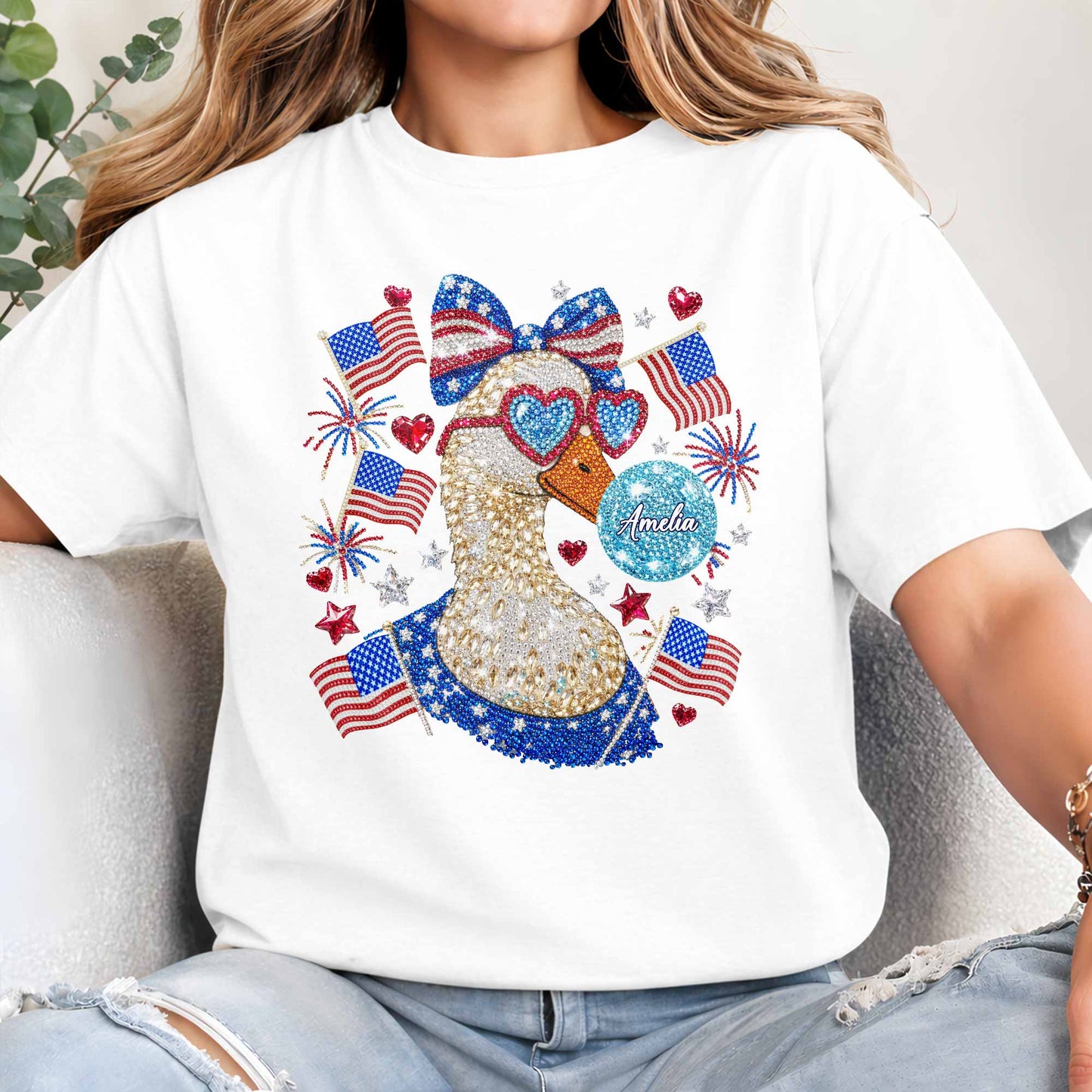 American Pride Duck Sunglasses Bow and American Flags Patriotic Design - Personalized Custom Unisex T-shirt, Hoodie - INDE267_WBAS