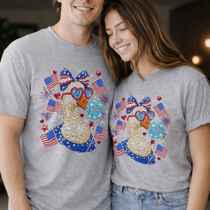 American Pride Duck Sunglasses Bow and American Flags Patriotic Design - Personalized Custom Unisex T-shirt, Hoodie - INDE267_WBAS