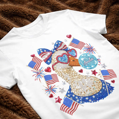 American Pride Duck Sunglasses Bow and American Flags Patriotic Design - Personalized Custom Unisex T-shirt, Hoodie - INDE267_WBAS