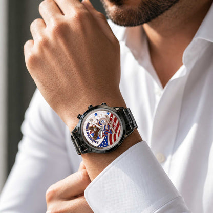 American Pride Anniversary With Eagle And Flag Design - Personalized Custom Men's Watch - INDE270_CUMWA