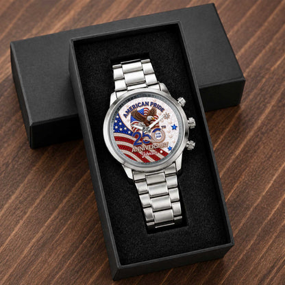 American Pride Anniversary With Eagle And Flag Design - Personalized Custom Men's Watch - INDE270_CUMWA