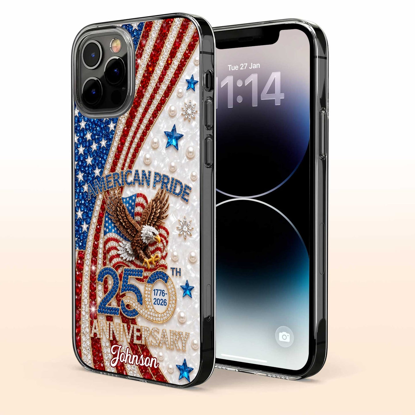 American Pride Anniversary Bald Eagle And Flag Jewelry Design - Personalized Clear Phone Case - INDE270_PHC