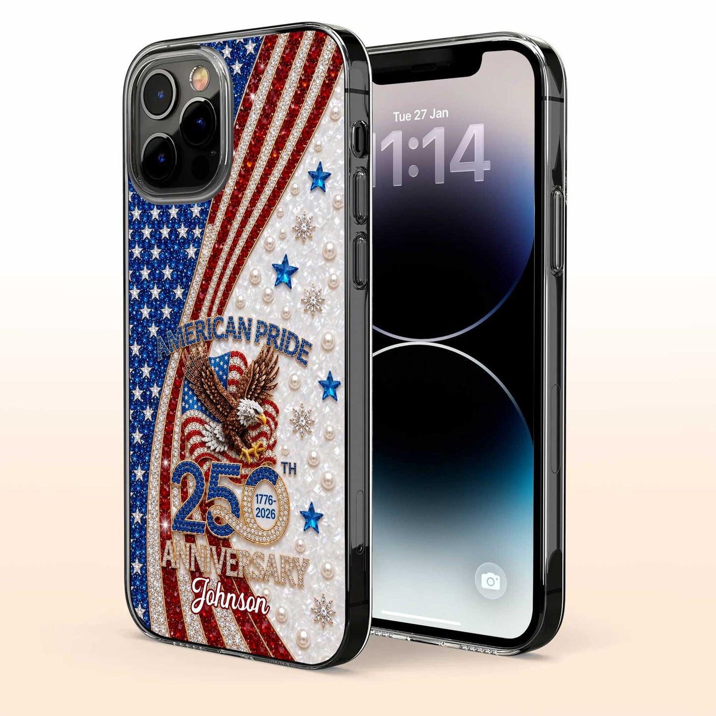 American Pride Anniversary Bald Eagle And Flag Jewelry Design - Personalized Clear Phone Case - INDE270_PHC