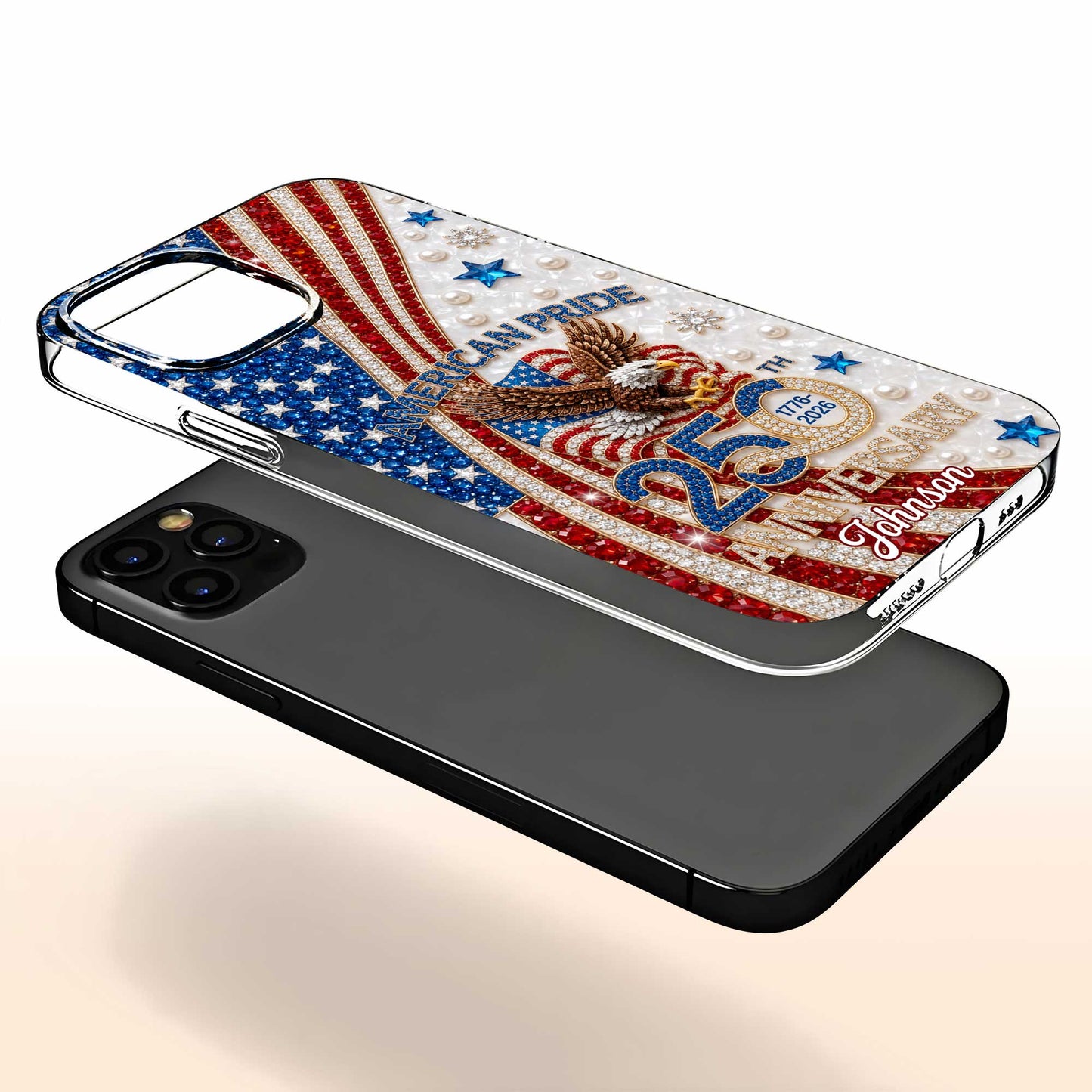 American Pride Anniversary Bald Eagle And Flag Jewelry Design - Personalized Clear Phone Case - INDE270_PHC