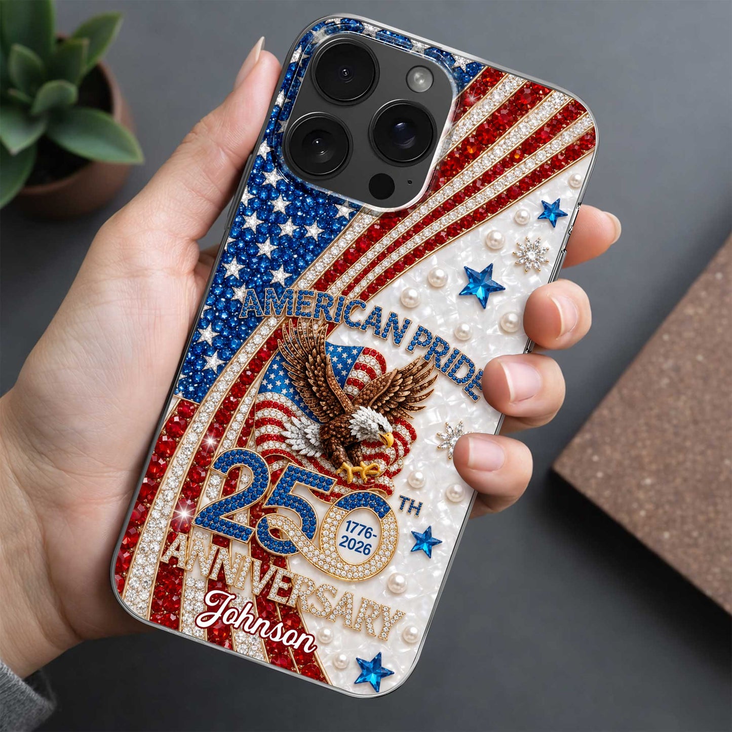 American Pride Anniversary Bald Eagle And Flag Jewelry Design - Personalized Clear Phone Case - INDE270_PHC